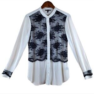 VICTORIA'S SECRET Lace Embellished Silk Button-Down Blouse Size M